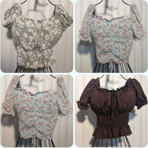 Bundle of 3 Women’s Crop Tops Size S – Floral & Brown Puff Sleeve
